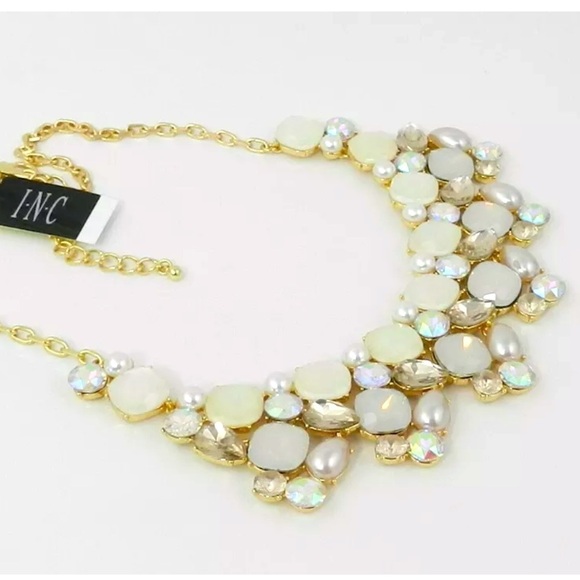 INC Gold Tone Iridescent Stone Statement Necklace - Picture 4 of 6